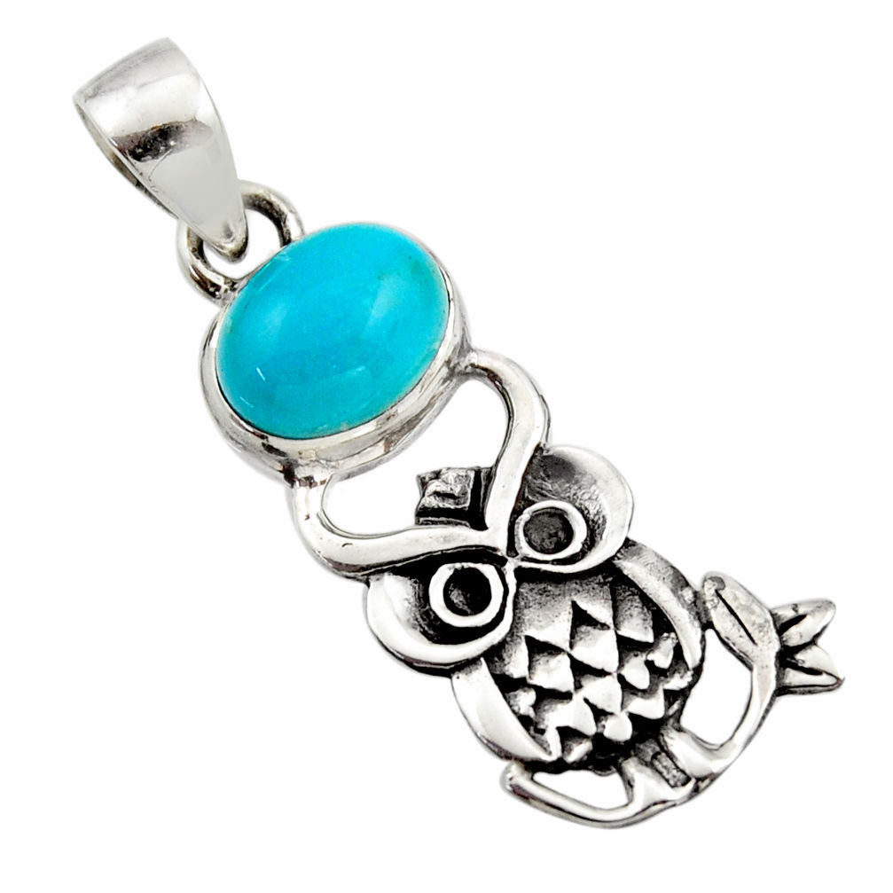 925 sterling silver 4.22cts natural green kingman turquoise owl pendant r17653