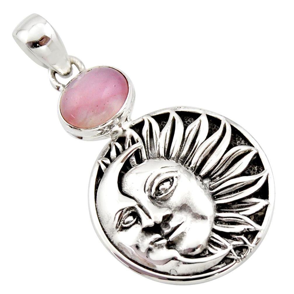 4.49cts natural pink opal 925 sterling silver crescent moon star pendant r17661