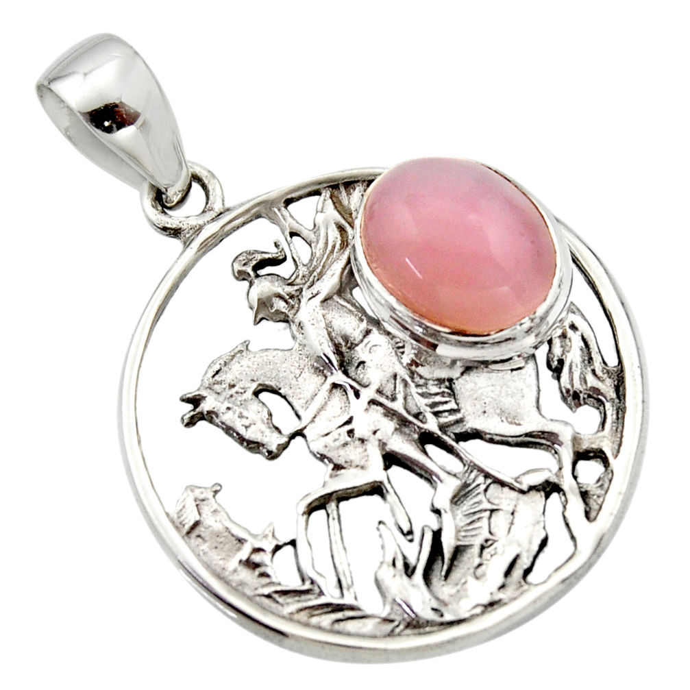 4.70cts natural pink opal 925 sterling silver horse pendant jewelry r17663