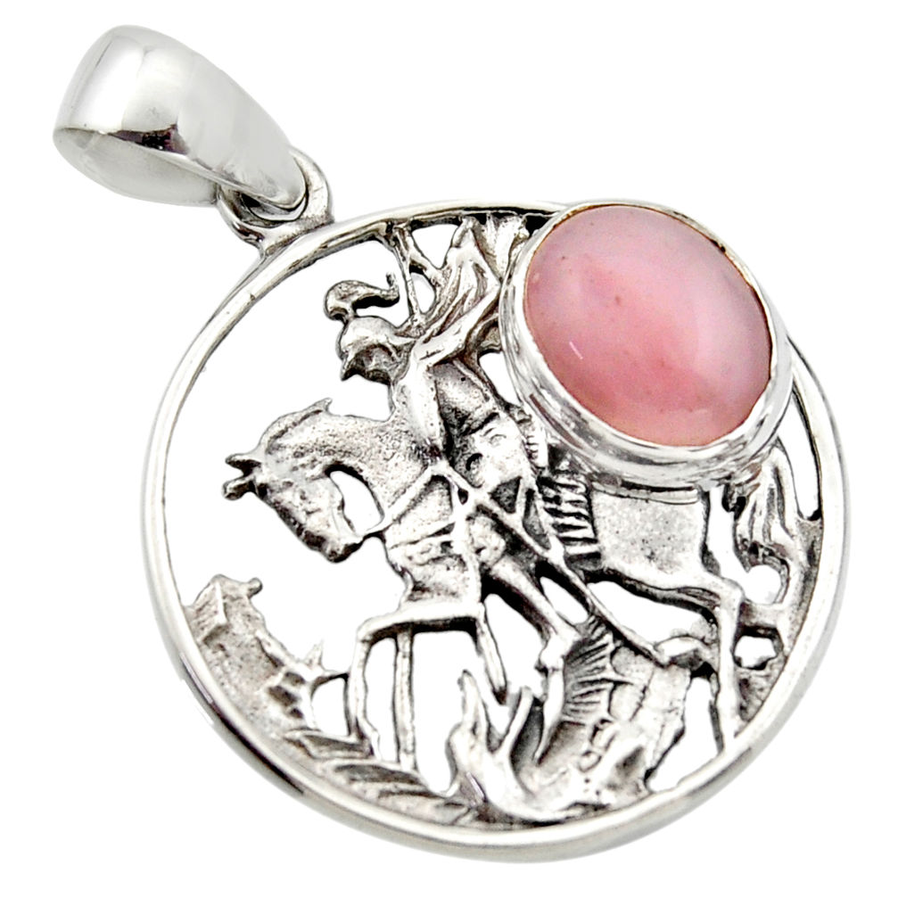 925 sterling silver 4.52cts natural pink opal horse pendant jewelry r17664