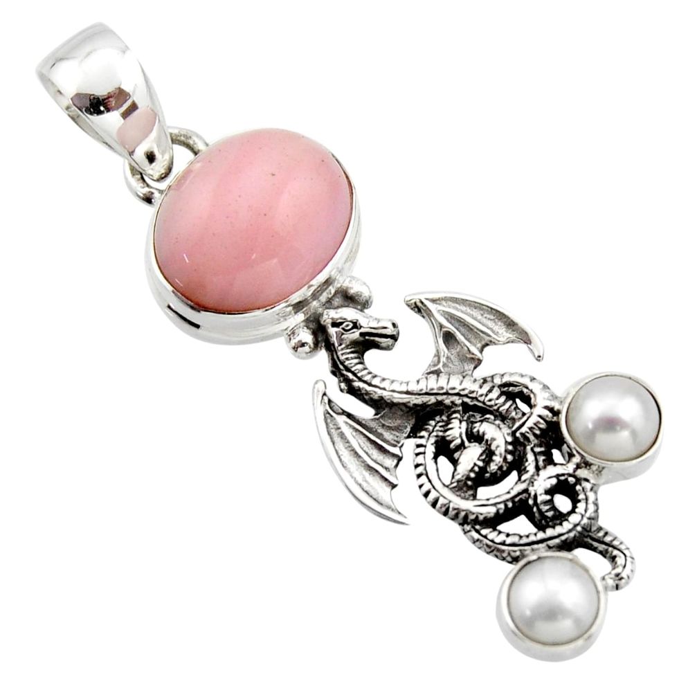 6.62cts natural pink opal pearl 925 sterling silver dragon pendant r17670