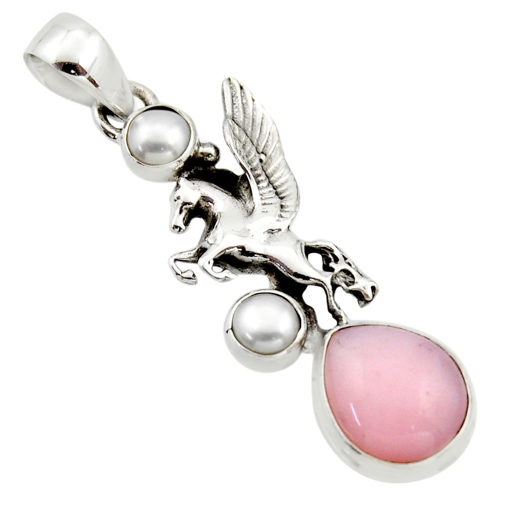 6.29cts natural pink opal pearl 925 sterling silver unicorn pendant r17674
