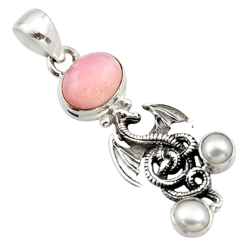 5.79cts natural pink opal pearl 925 sterling silver dragon pendant r17676