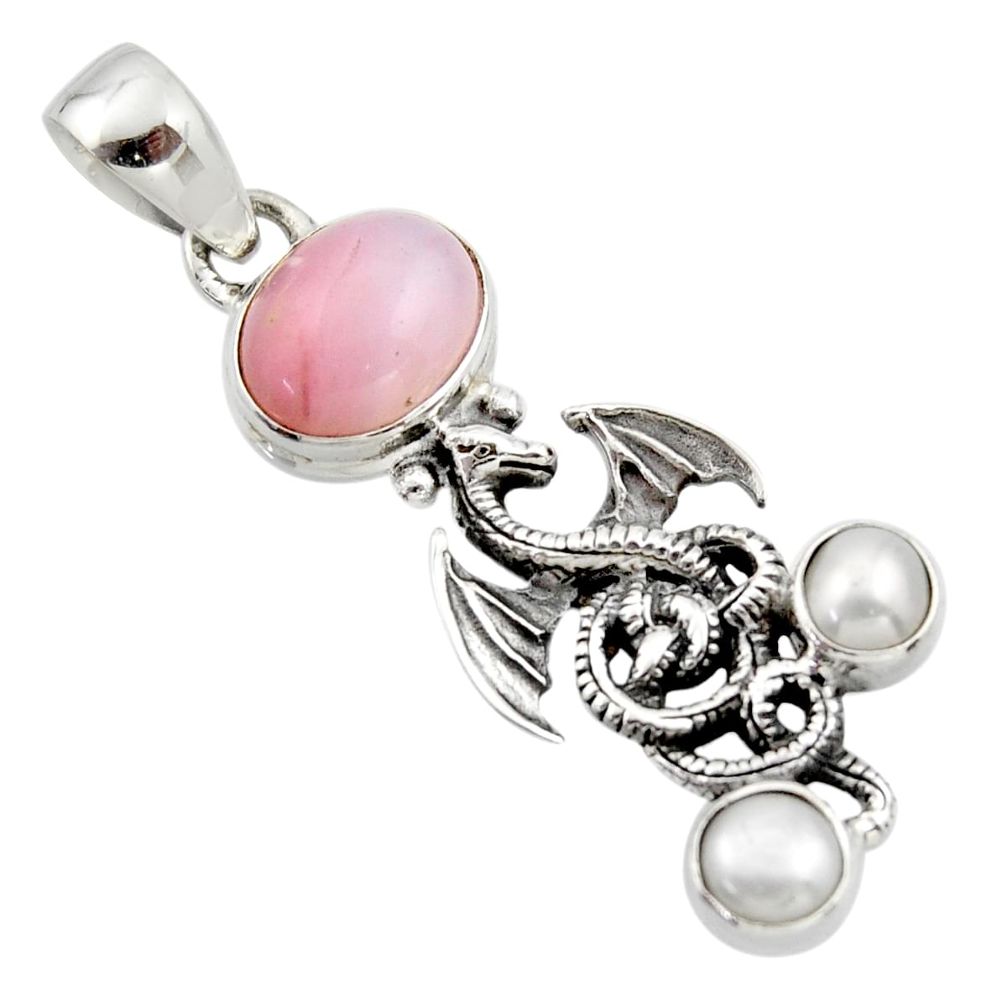 5.79cts natural pink opal pearl 925 sterling silver dragon pendant r17677