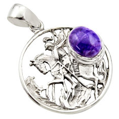 5.28cts natural purple charoite (siberian) 925 silver horse pendant r17685