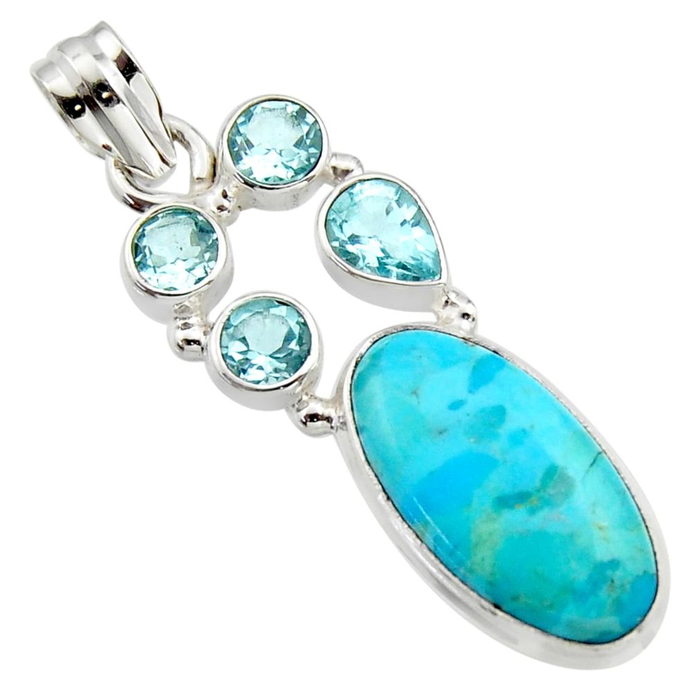 925 sterling silver 12.83cts blue arizona mohave turquoise topaz pendant r17733