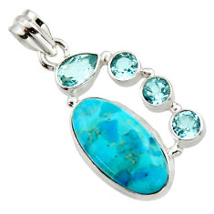Clearance Sale- 925 sterling silver 13.26cts blue arizona mohave turquoise topaz pendant r17740