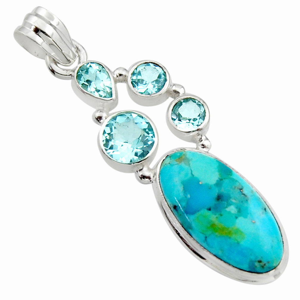 13.71cts blue arizona mohave turquoise topaz 925 sterling silver pendant r17759
