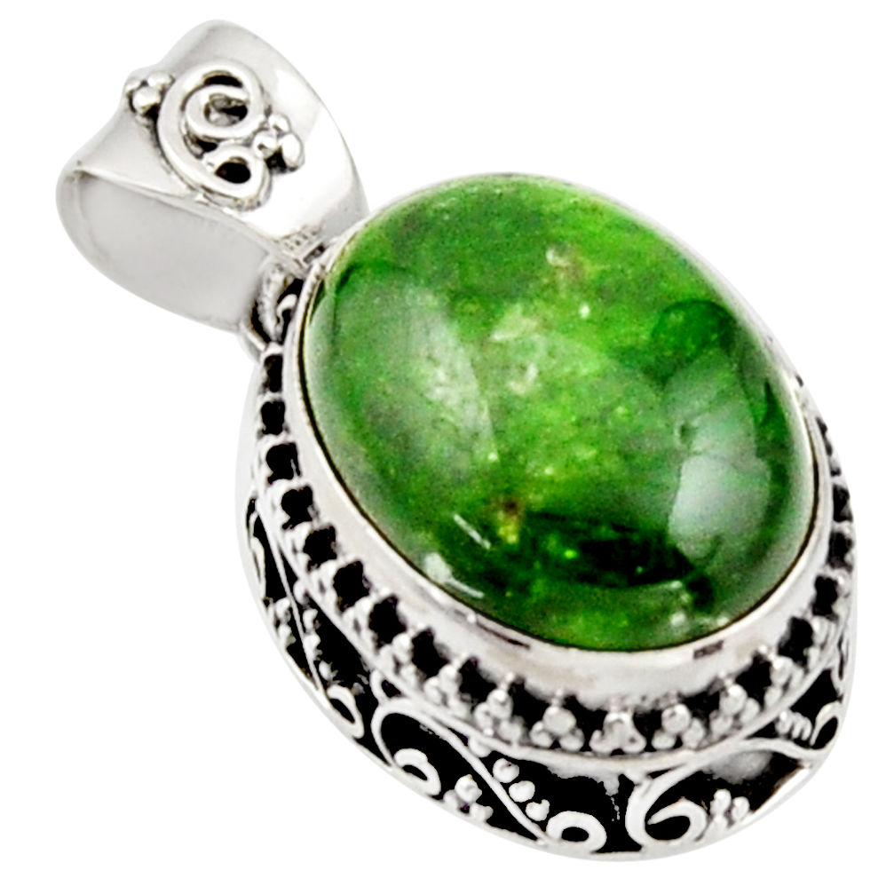 925 sterling silver 9.39cts natural green chrome diopside oval pendant r17763