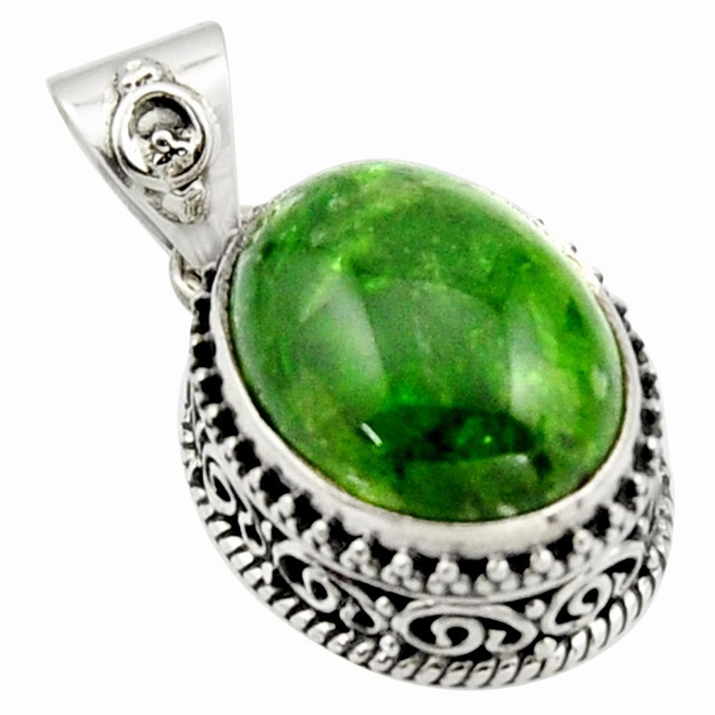 10.54cts natural green chrome diopside 925 sterling silver pendant r17764