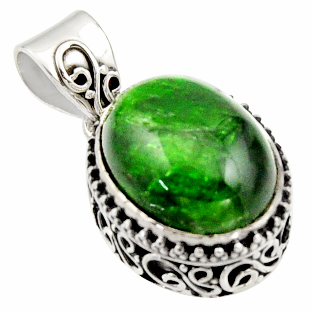 10.00cts natural green chrome diopside 925 sterling silver pendant r17765