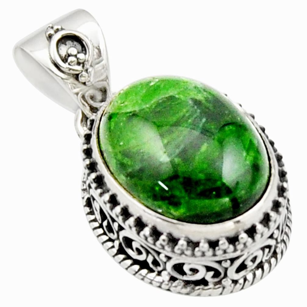 10.54cts natural green chrome diopside oval 925 sterling silver pendant r17766