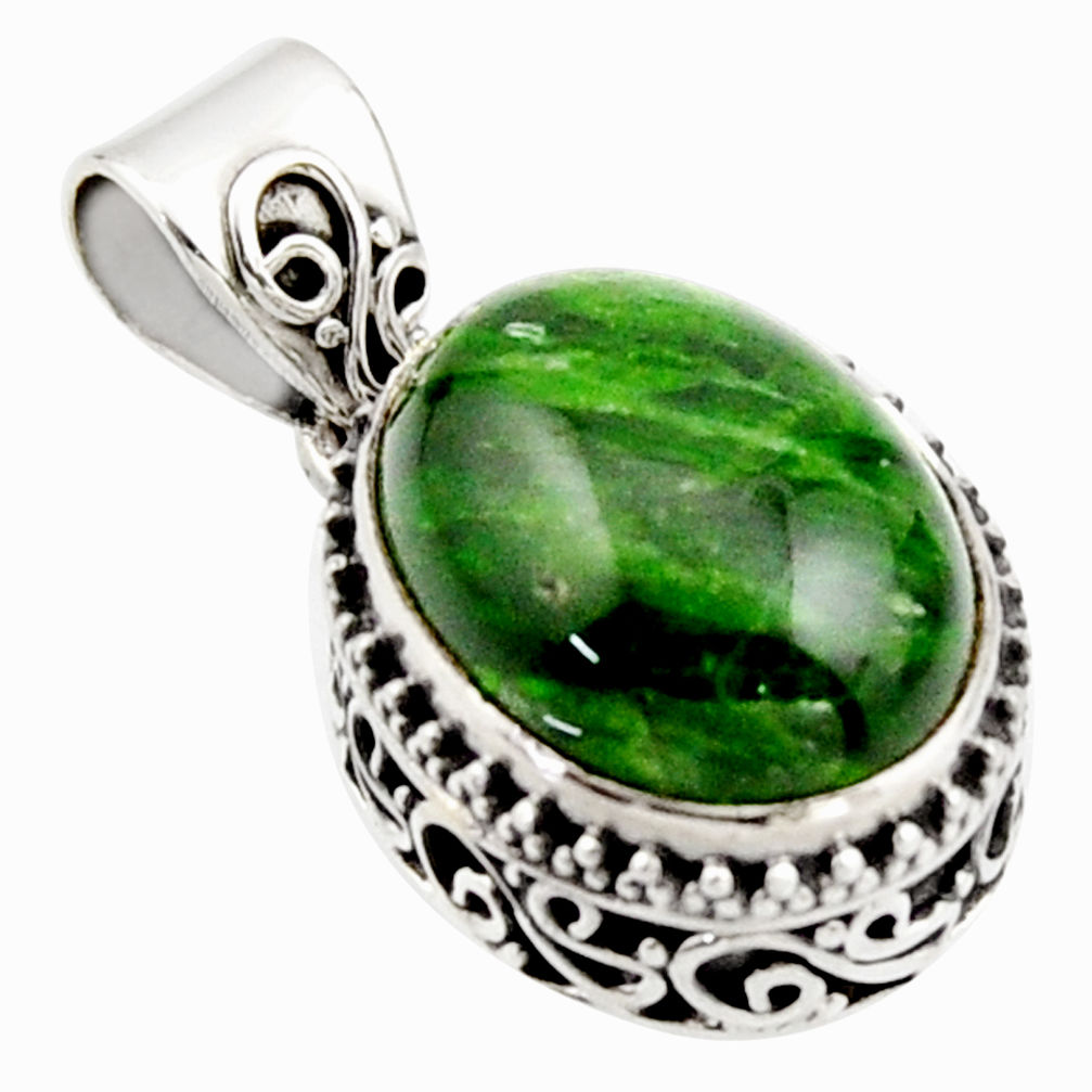 10.04cts natural green chrome diopside 925 sterling silver pendant r17769