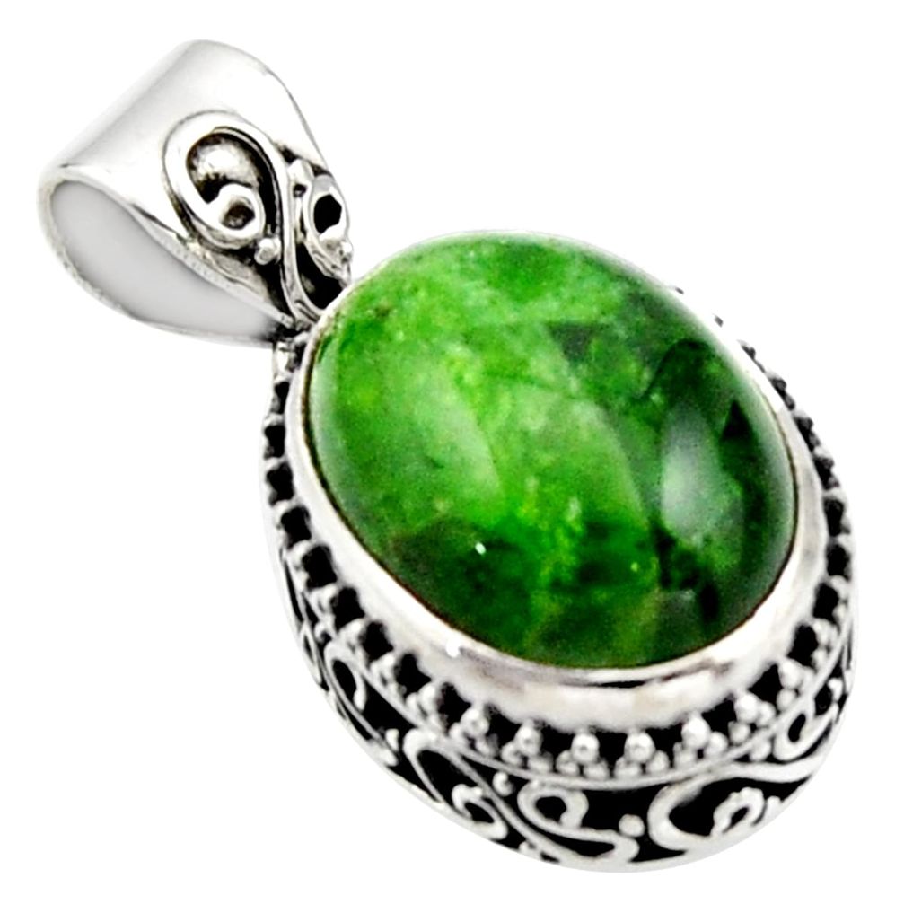 925 sterling silver 10.04cts natural green chrome diopside oval pendant r17771