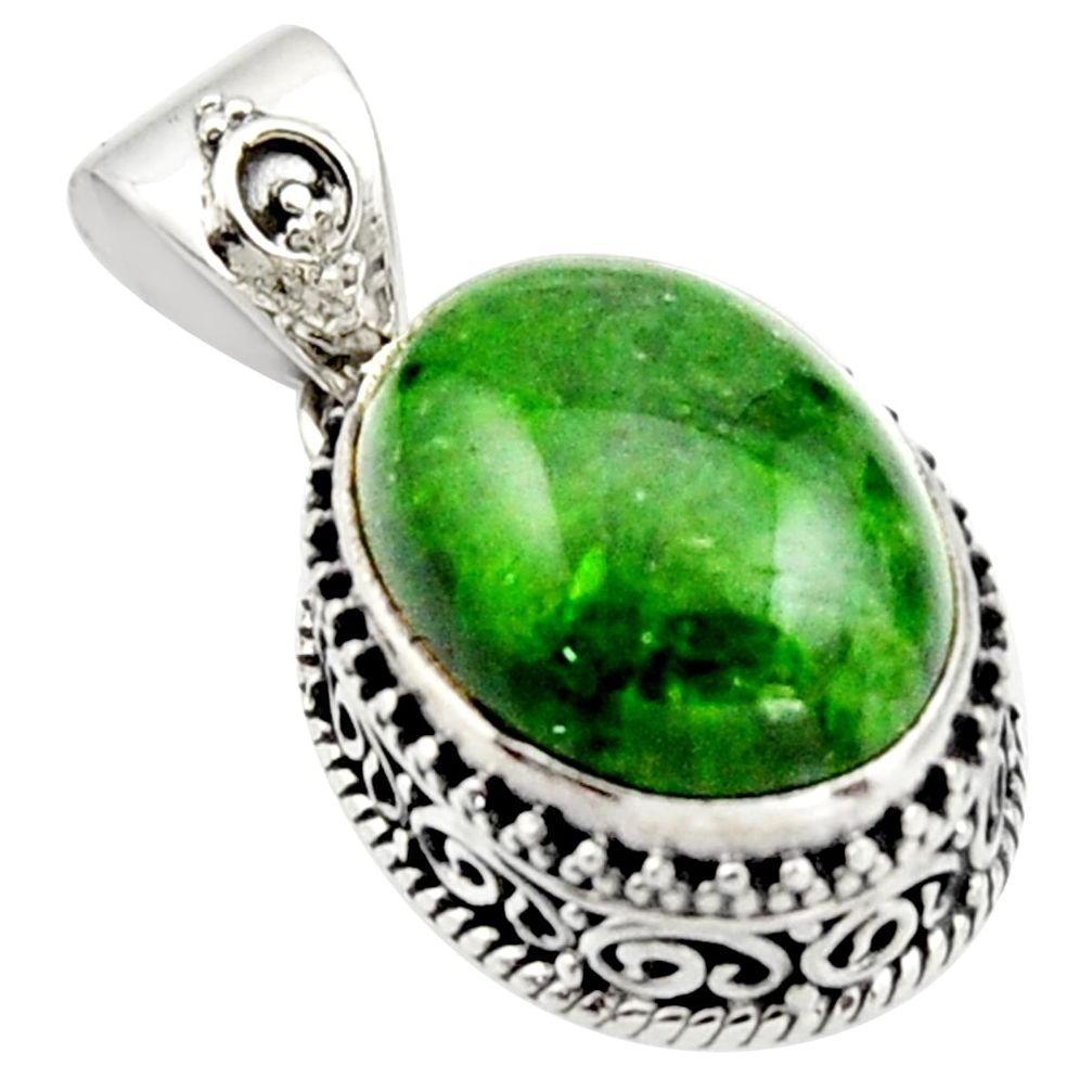 10.54cts natural green chrome diopside oval 925 sterling silver pendant r17773