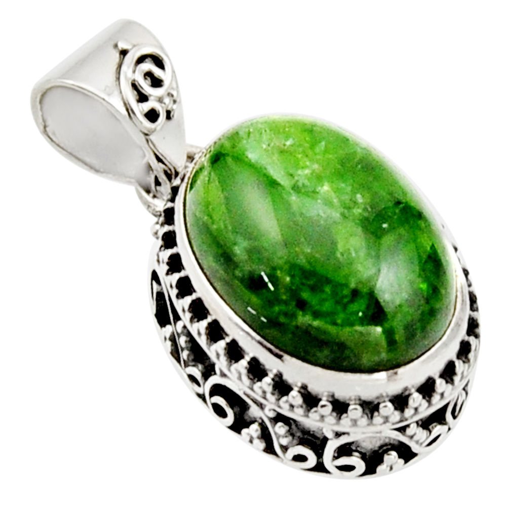 9.72cts natural green chrome diopside 925 sterling silver pendant jewelry r17775