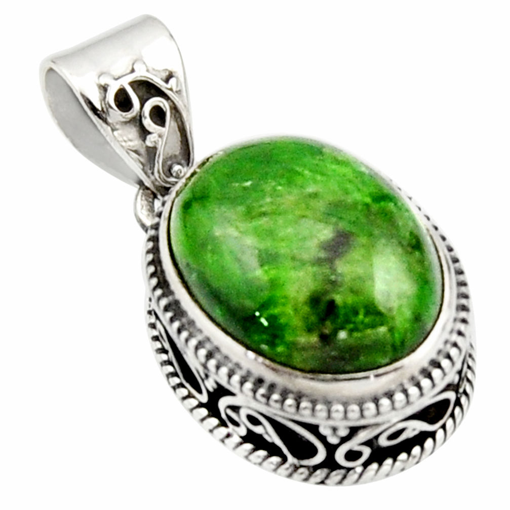 925 sterling silver 10.30cts natural green chrome diopside oval pendant r17779