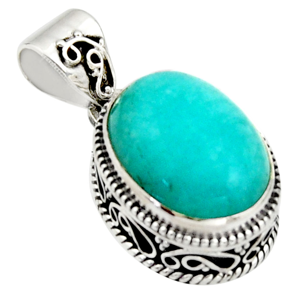 10.06cts natural green peruvian amazonite 925 sterling silver pendant r17803