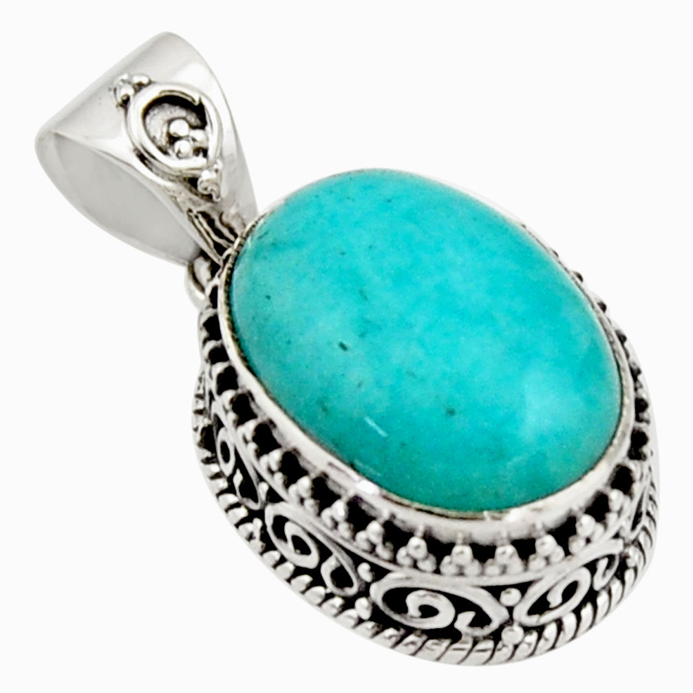 9.70cts natural green peruvian amazonite 925 sterling silver pendant r17806