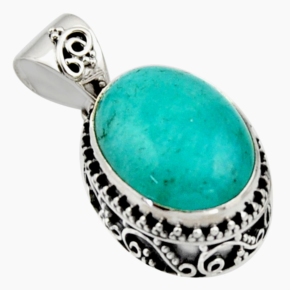 10.60cts natural green peruvian amazonite 925 sterling silver pendant r17808