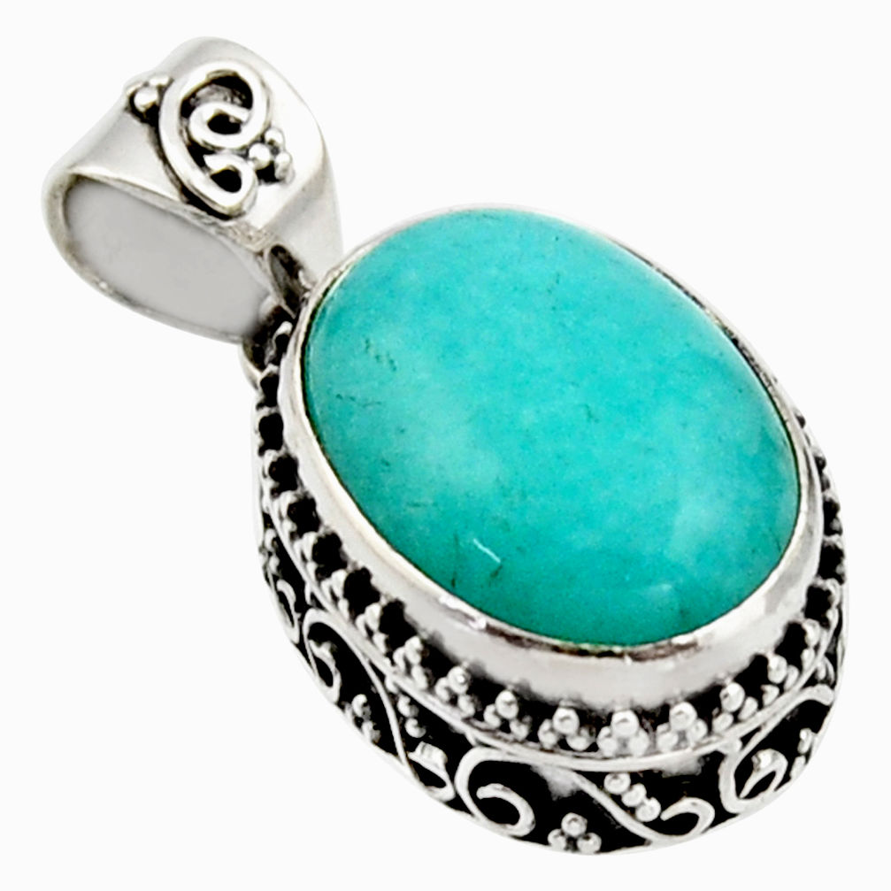 10.12cts natural green peruvian amazonite 925 sterling silver pendant r17809