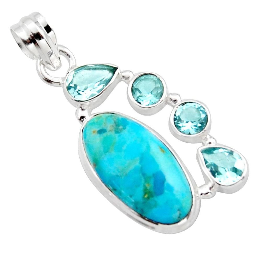 13.28cts blue arizona mohave turquoise topaz 925 sterling silver pendant r17861