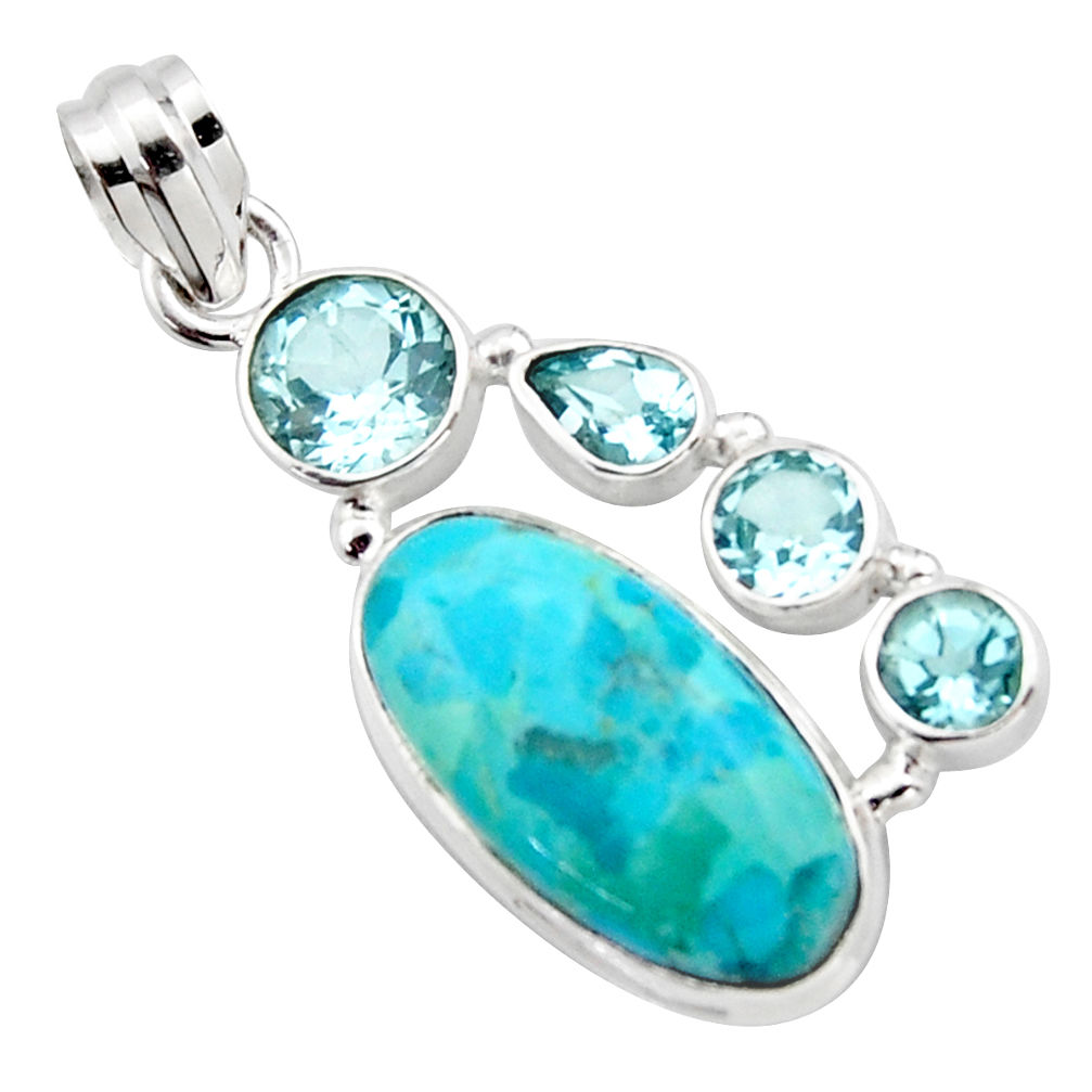 14.08cts blue arizona mohave turquoise topaz 925 sterling silver pendant r17863