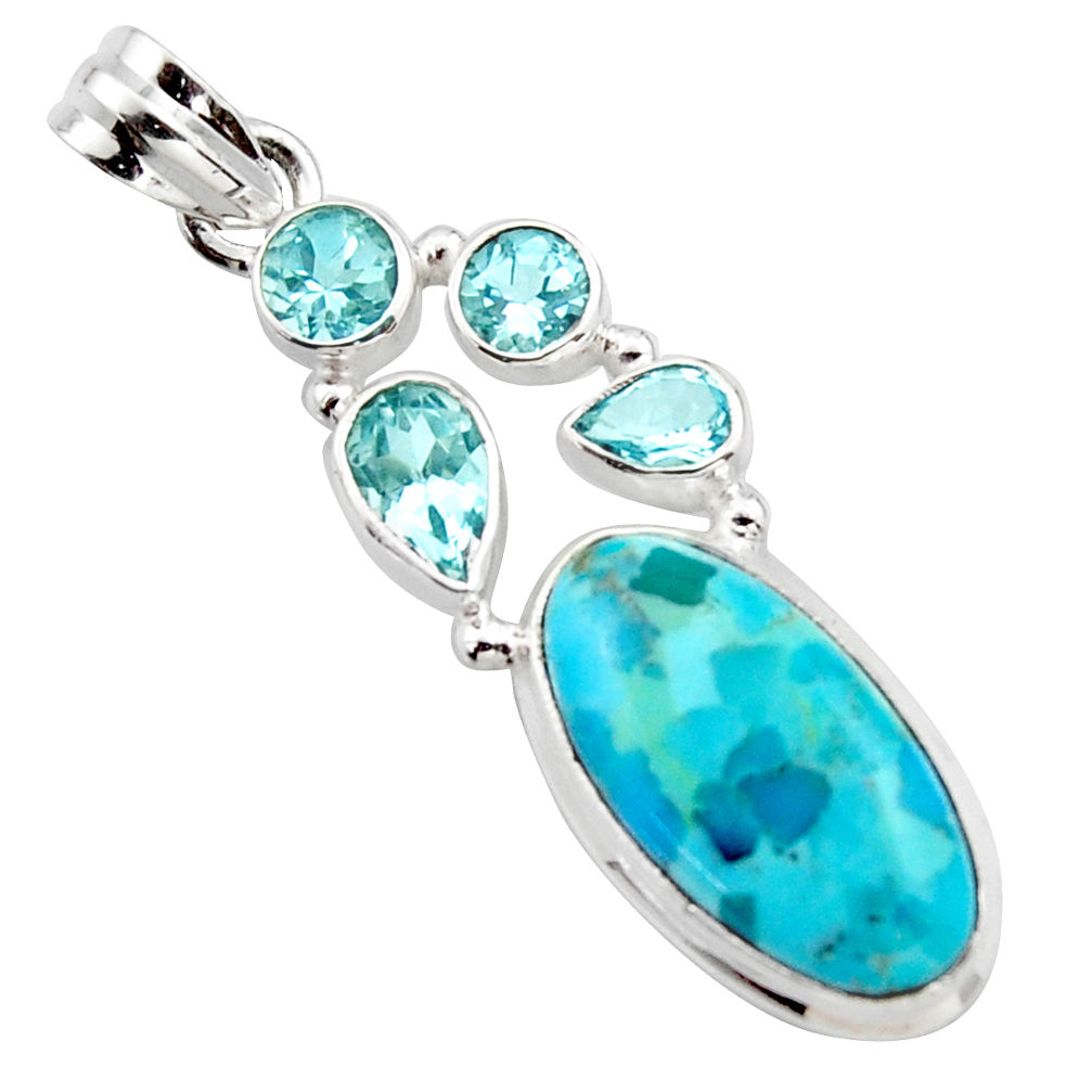 925 sterling silver 13.71cts blue arizona mohave turquoise topaz pendant r17864