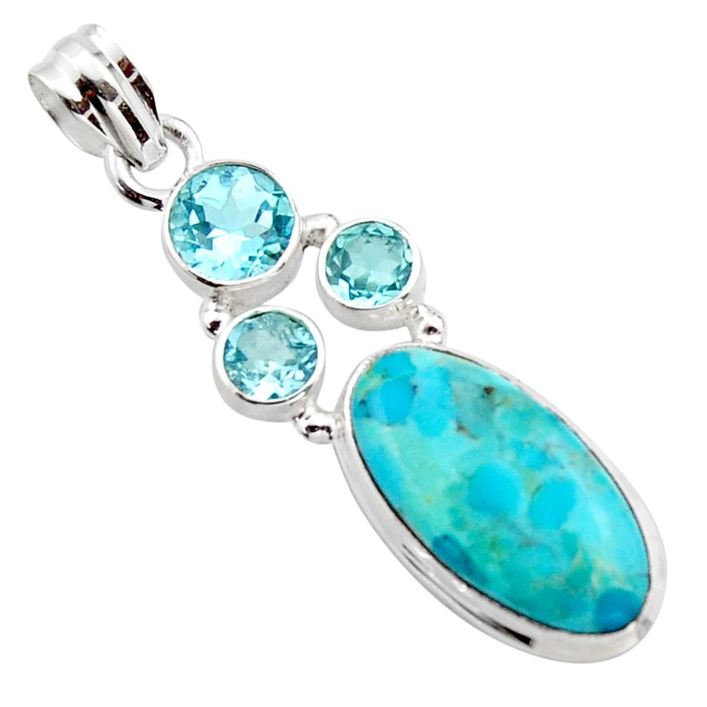 12.36cts blue arizona mohave turquoise topaz 925 sterling silver pendant r17865