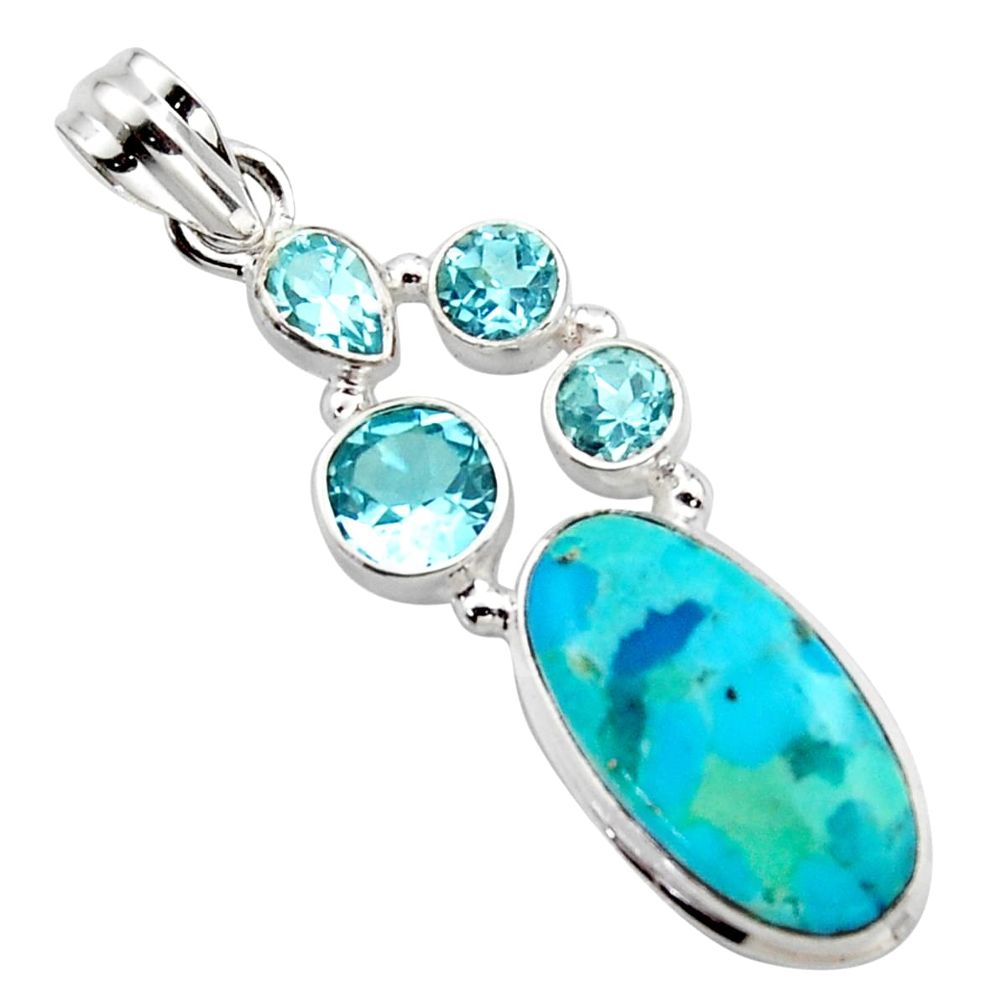 925 sterling silver 13.28cts blue arizona mohave turquoise topaz pendant r17869