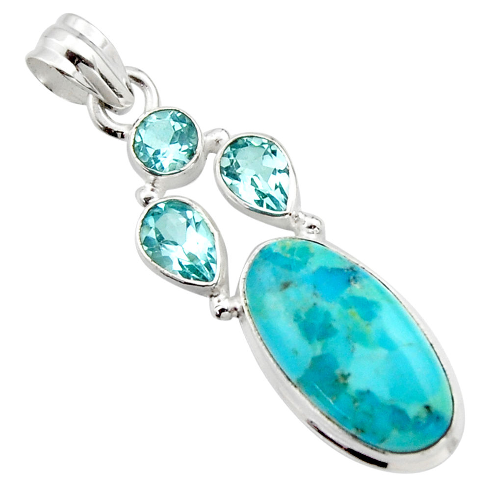 12.77cts blue arizona mohave turquoise topaz 925 sterling silver pendant r17870