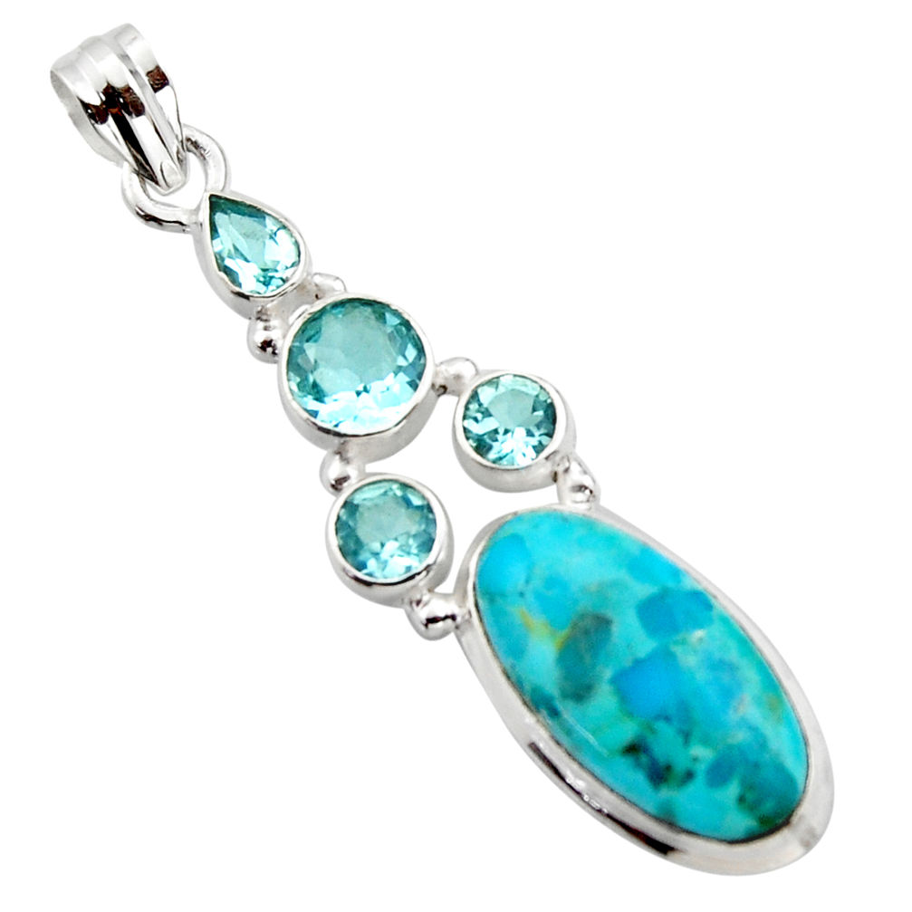 14.08cts blue arizona mohave turquoise topaz 925 sterling silver pendant r17872