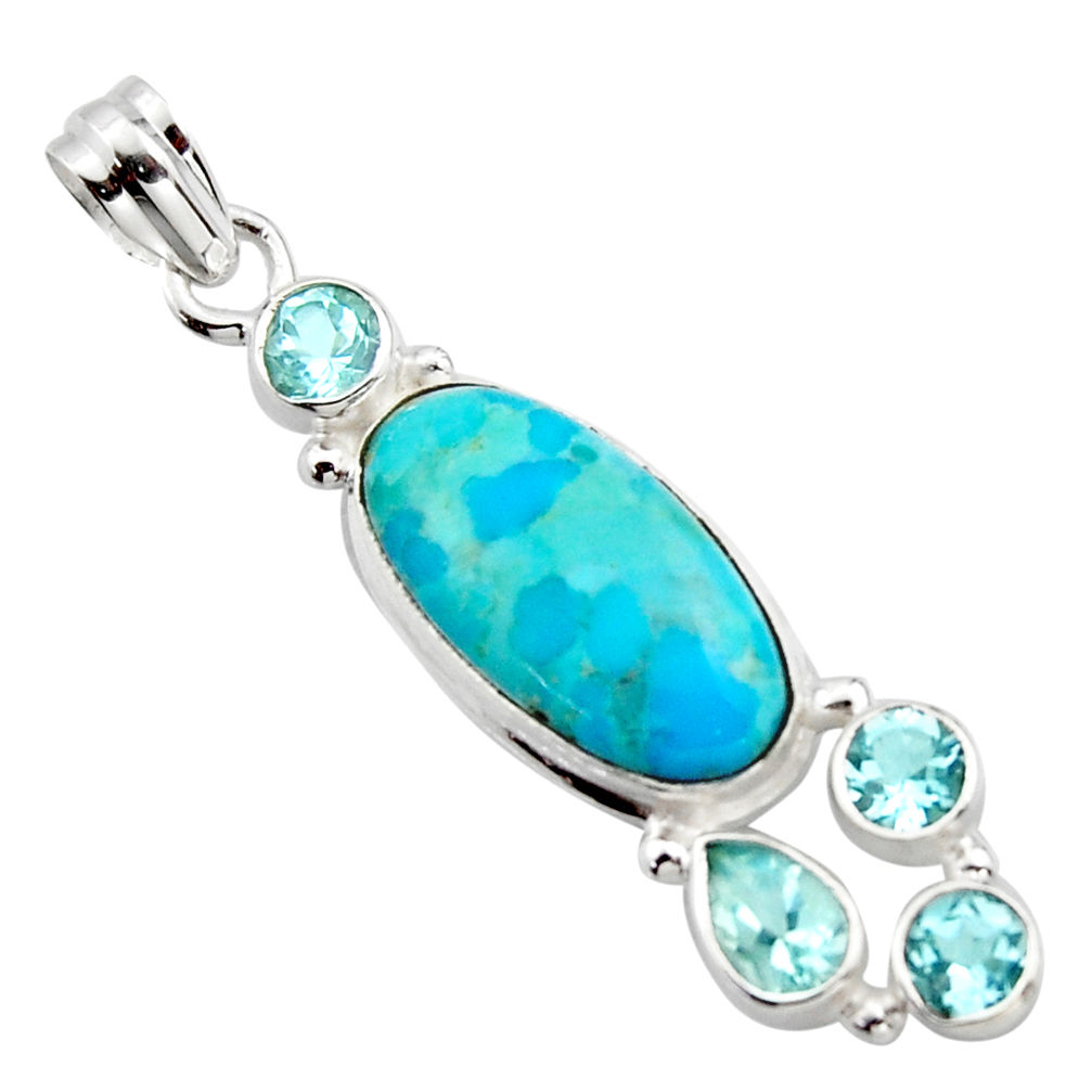 14.12cts blue arizona mohave turquoise topaz 925 sterling silver pendant r17874