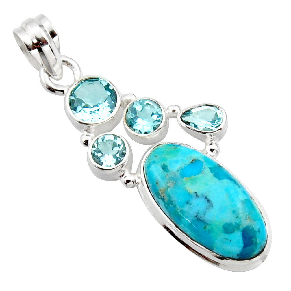 13.59cts blue arizona mohave turquoise topaz 925 sterling silver pendant r17876