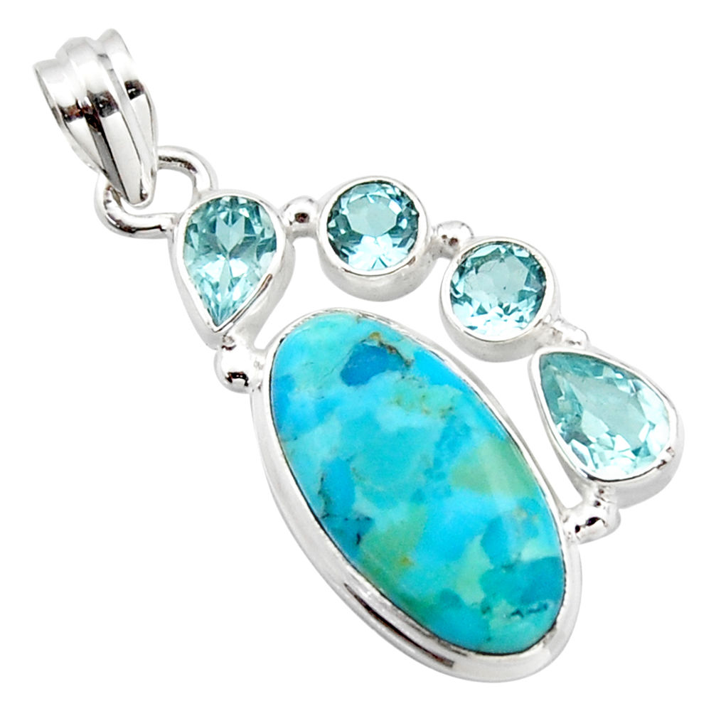 13.28cts blue arizona mohave turquoise topaz 925 sterling silver pendant r17877