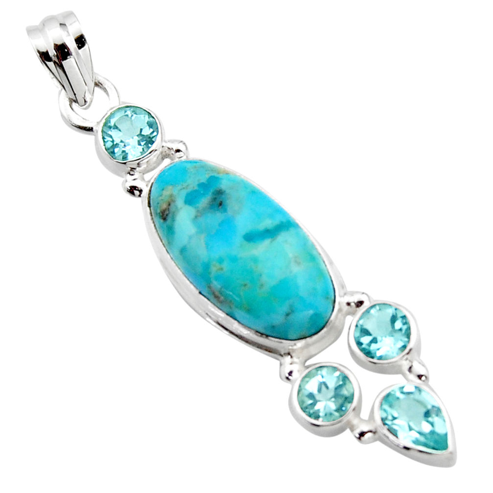13.71cts blue arizona mohave turquoise topaz 925 sterling silver pendant r17880