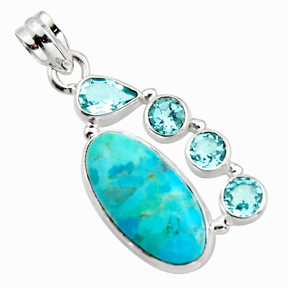 925 sterling silver 13.26cts blue arizona mohave turquoise topaz pendant r17894