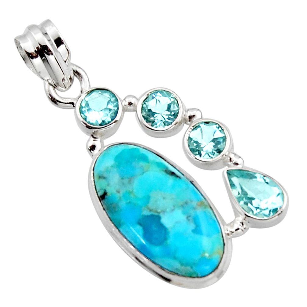 12.83cts blue arizona mohave turquoise topaz 925 sterling silver pendant r17899