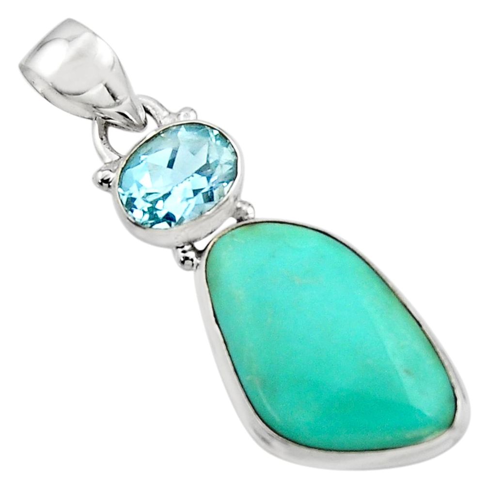 14.72cts natural green campitos turquoise topaz 925 silver pendant r17961