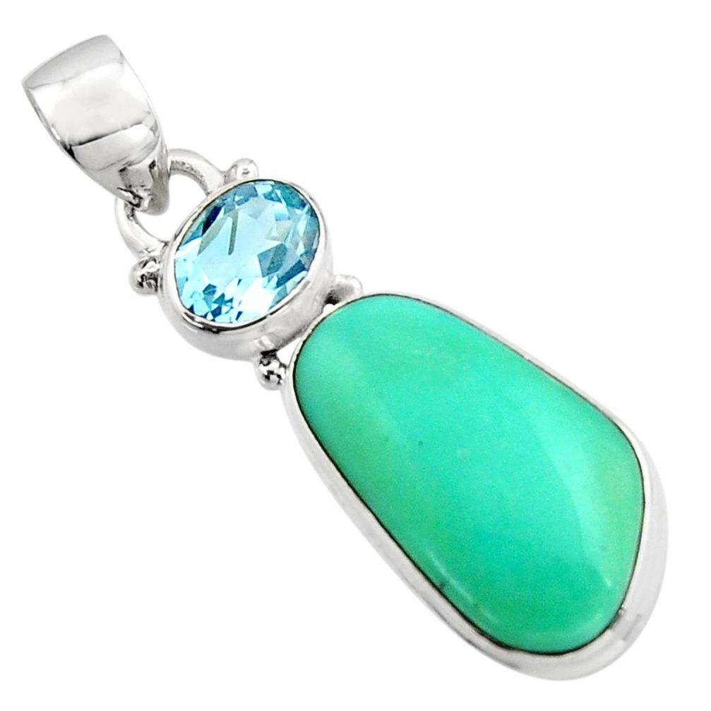 14.72cts natural green campitos turquoise topaz 925 silver pendant r17963