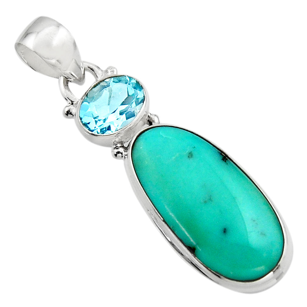 15.05cts natural green campitos turquoise topaz 925 silver pendant r17965