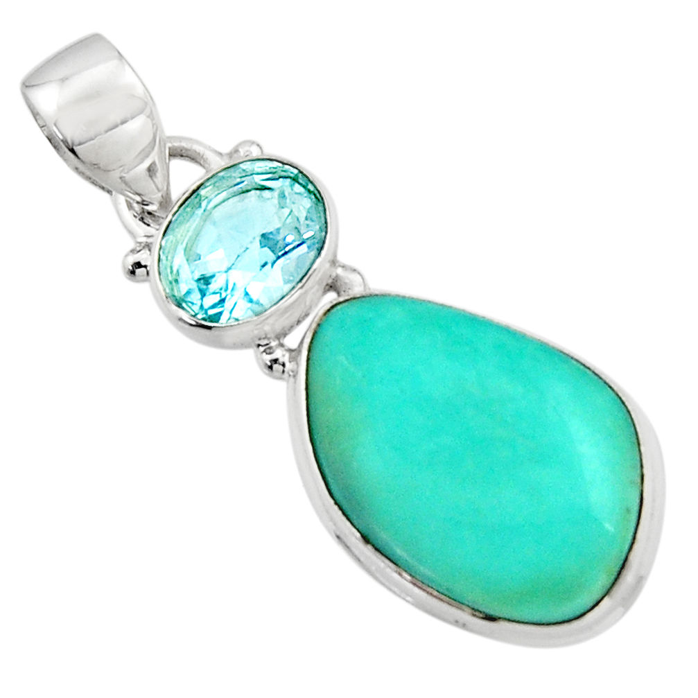 13.67cts natural green campitos turquoise topaz 925 silver pendant r17967