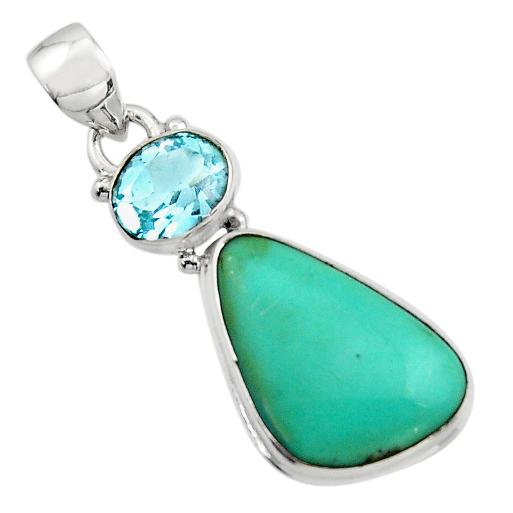 14.23cts natural green campitos turquoise topaz 925 silver pendant r17969