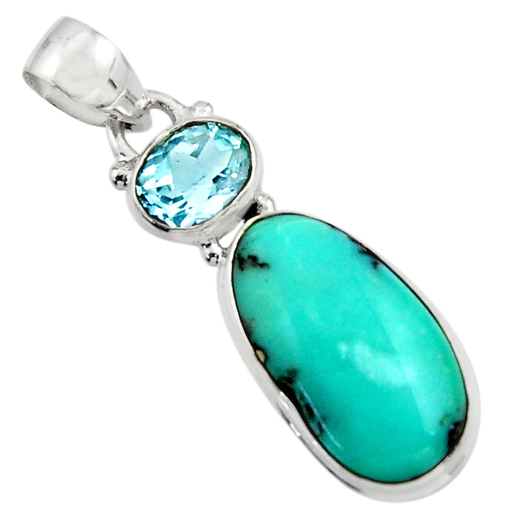 925 silver 14.72cts natural green campitos turquoise fancy topaz pendant r17971