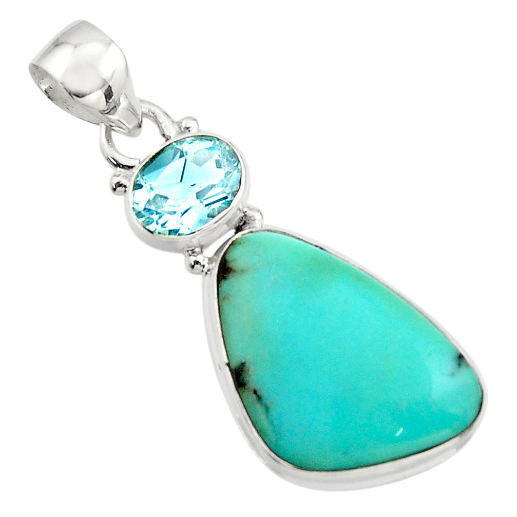 15.65cts natural green campitos turquoise topaz 925 silver pendant r17972