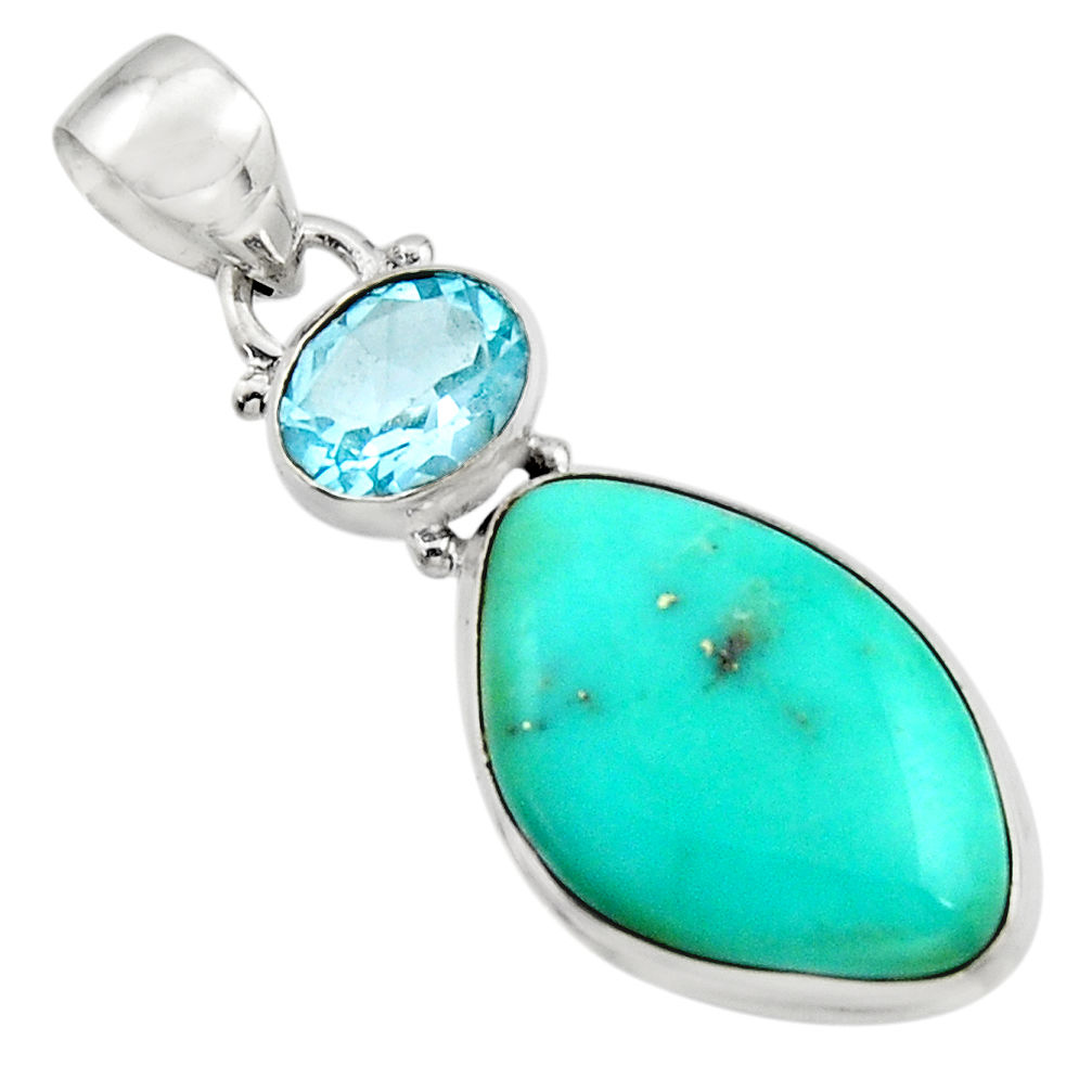 15.05cts natural green campitos turquoise topaz 925 silver pendant r17973