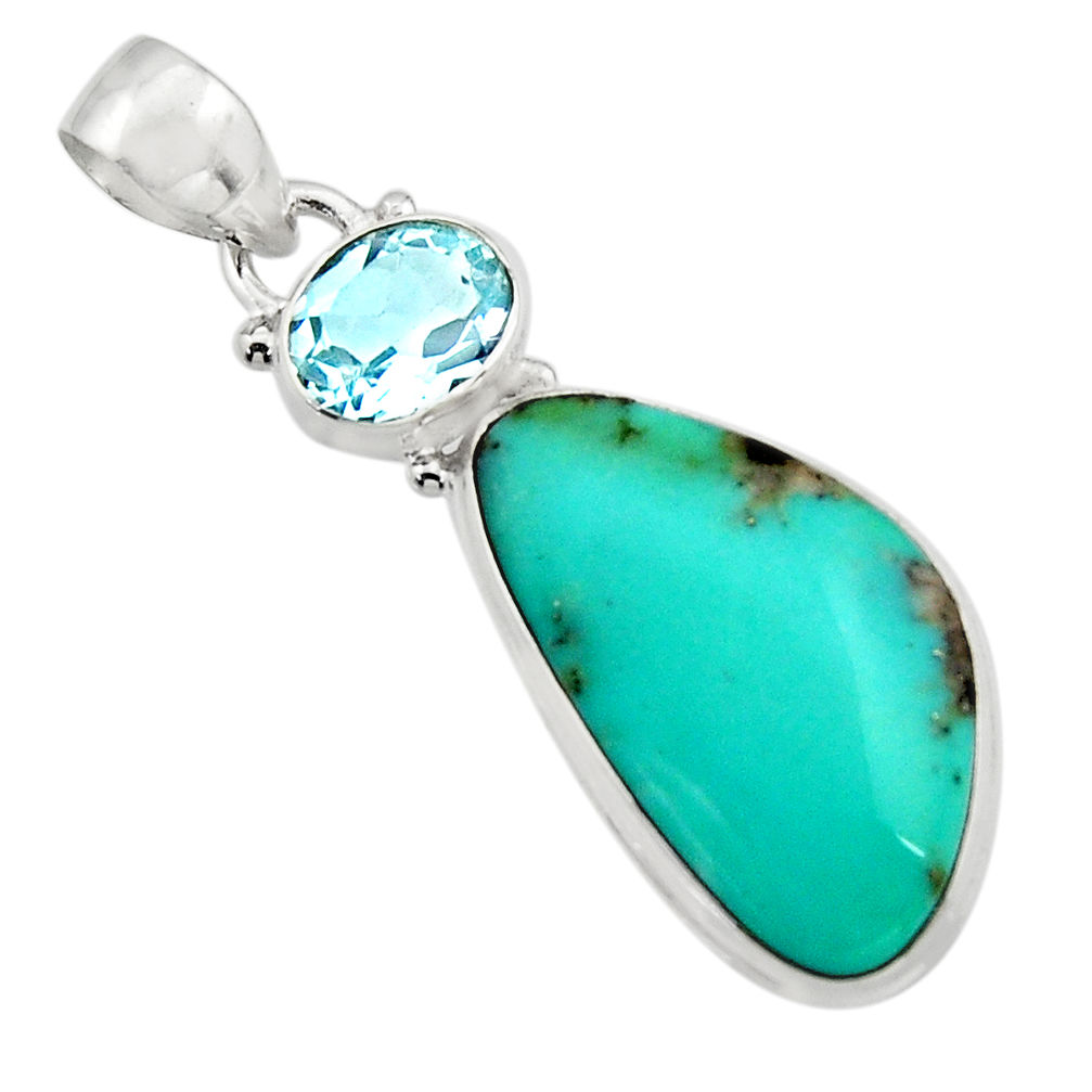 925 silver 16.73cts natural green campitos turquoise fancy topaz pendant r17974