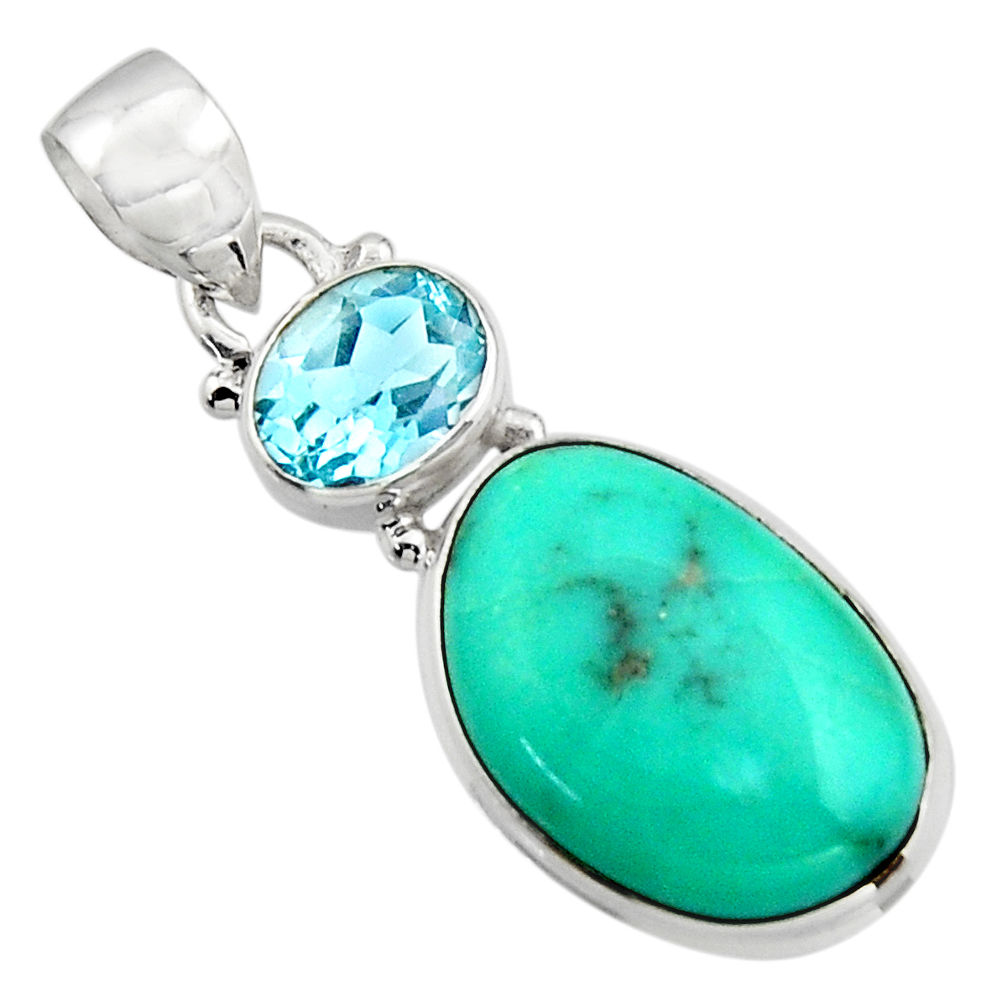 14.72cts natural green campitos turquoise topaz 925 silver pendant r17976