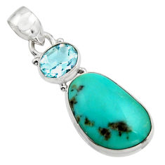14.23cts natural green campitos turquoise topaz 925 silver pendant r17977
