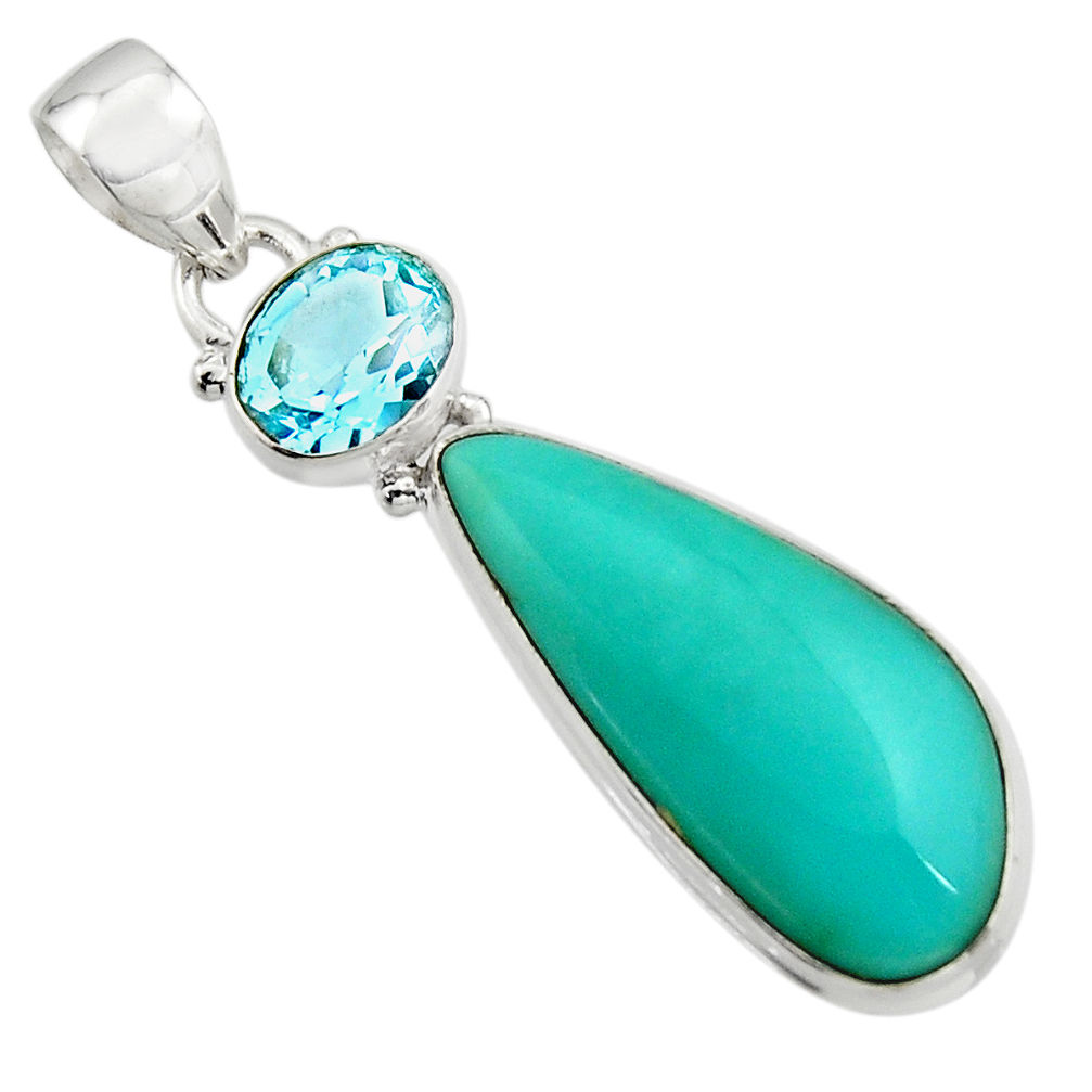 925 silver 16.20cts natural green campitos turquoise topaz pendant r17978